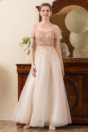 Blush Beading A Line Sparkly Mother of Bride Dress